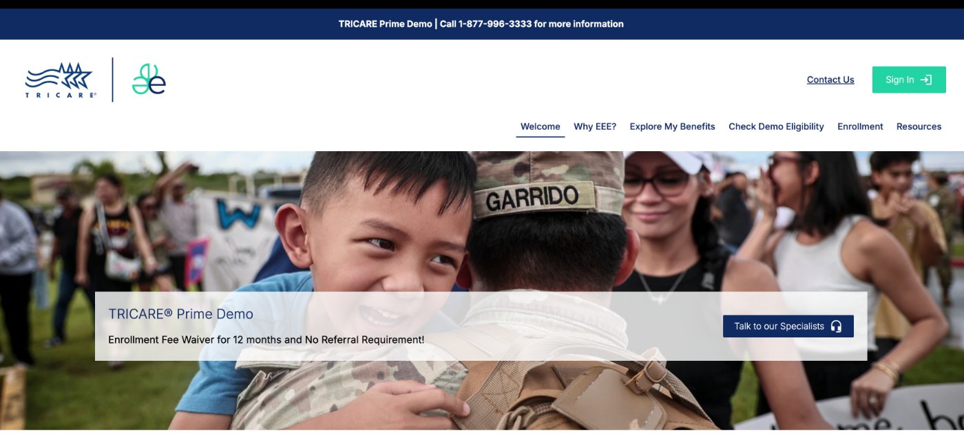 The enrolltricare.com homepage. The green Sign In button sits in the top-right corner of the header.
